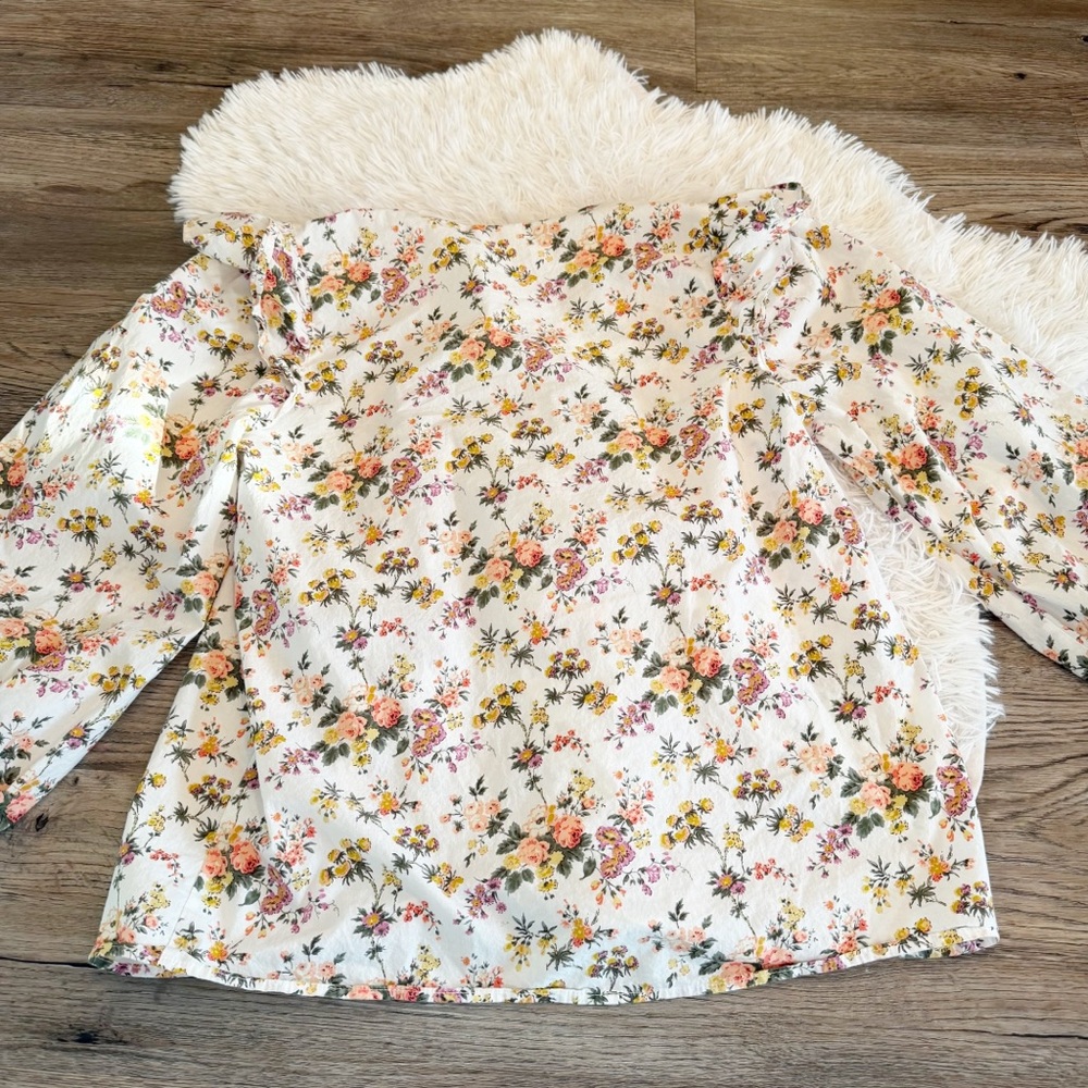 Entro Floral Ruffle Blouse Cream Prairie Top Large Cottagecore Romantic Soft - Picture 7 of 7